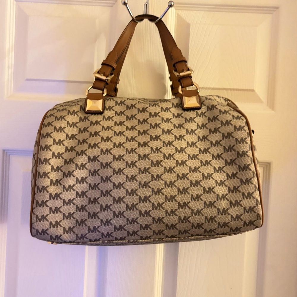 Michael Kors Tan and Brown Monogram Satchel